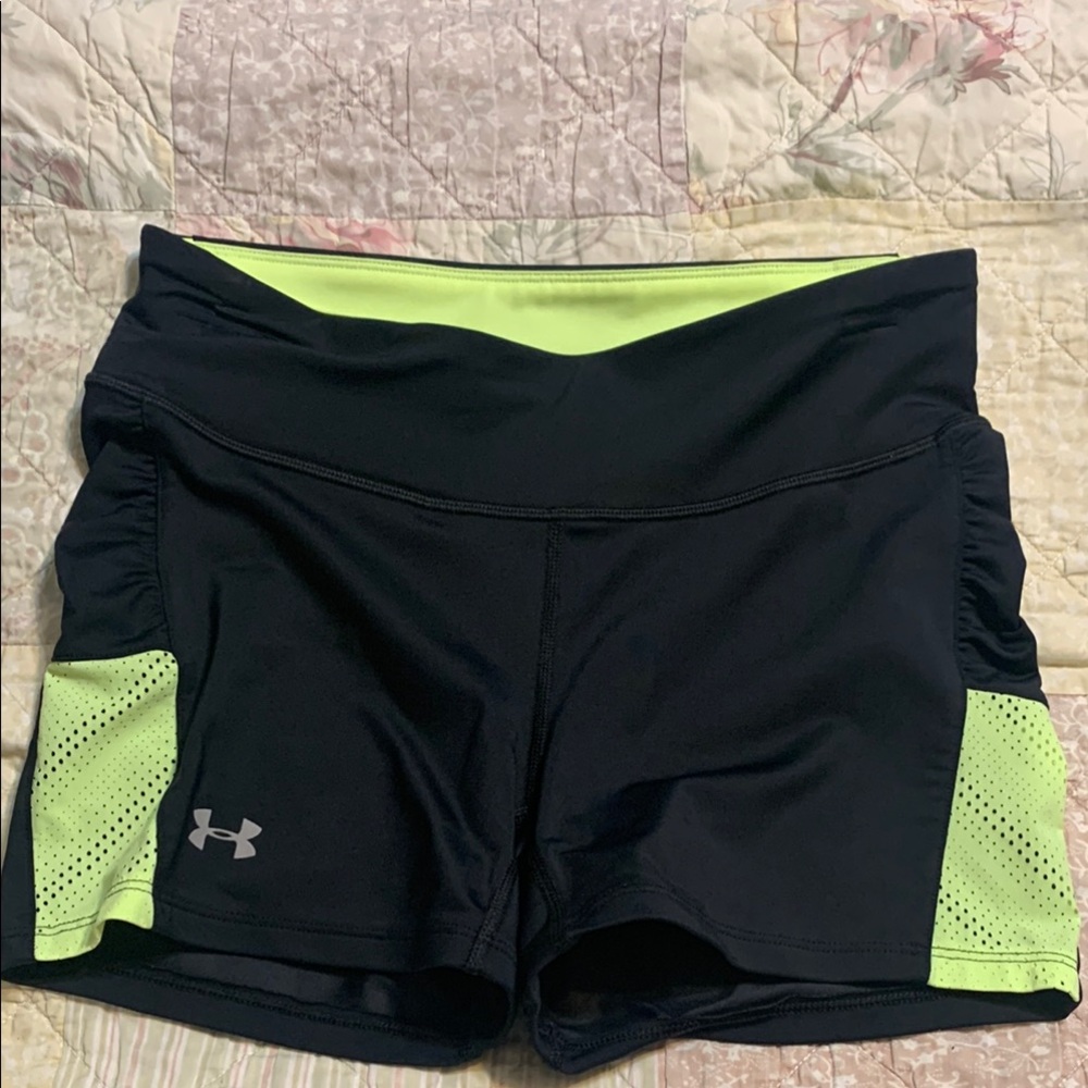 Under Armour Women's Black and Neon Green Shorts